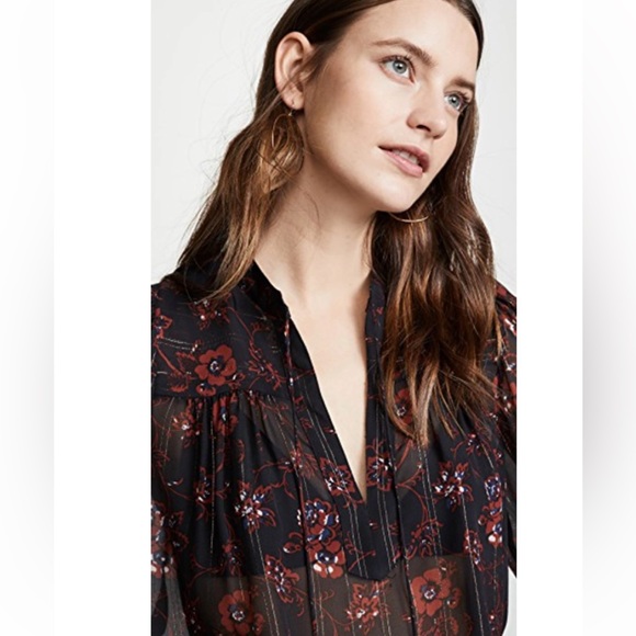 Ulla Johnson Puff Sleeve Constance Gold Metallic thread Silk Blouse Shirt - Picture 2 of 9